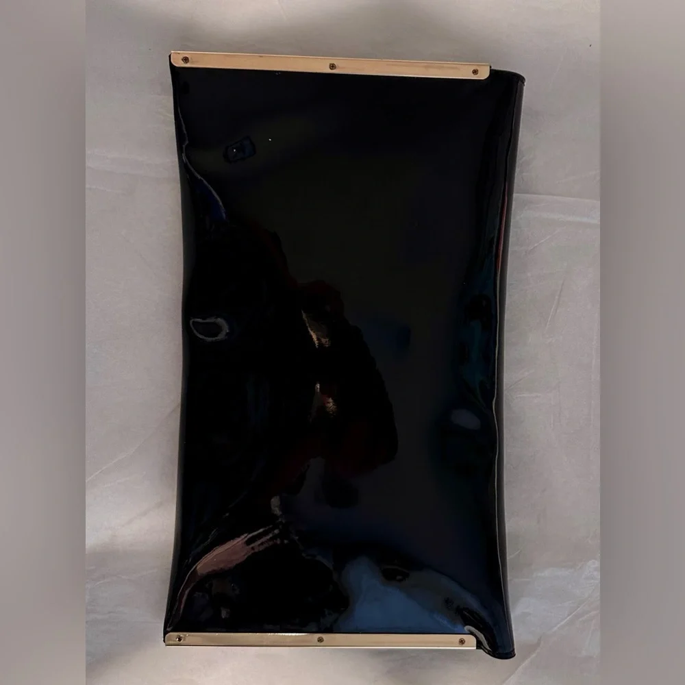 Patent Black Gold Accent Clutch Shoulder Evening Bag